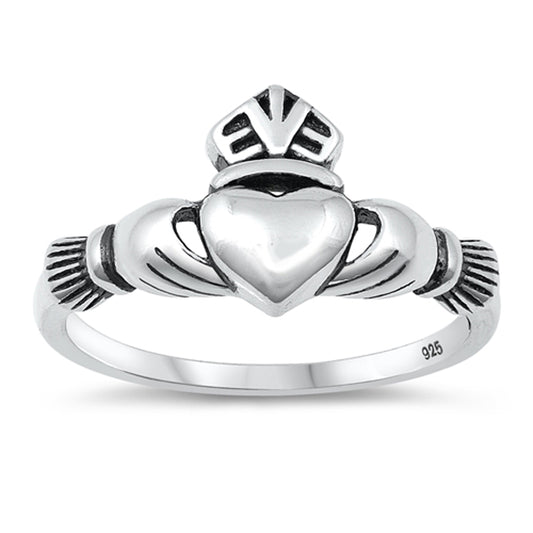 Oxidized Claddagh Love Heart Friendship Ring 925 Sterling Silver Band Sizes 4-10