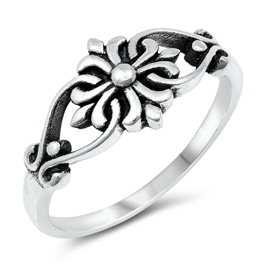 Unique Whimsical Flower Cutout Ring New .925 Sterling Silver Band Sizes 4-10
