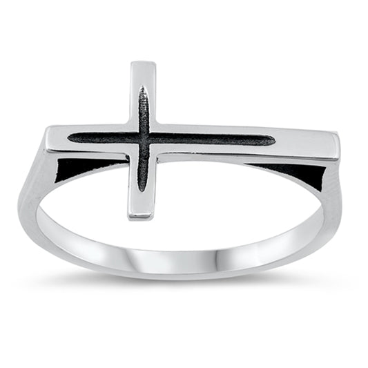 Beautiful High Polish Sideways Cross Ring New .925 Sterling Silver Band Sizes 4-10