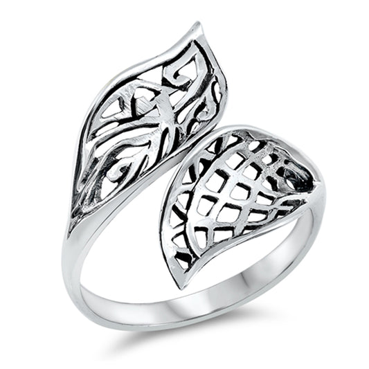 Unique Waffle Cut Leaf Open Ring New .925 Sterling Silver Band Sizes 6-10