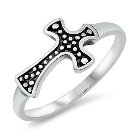 Wholesale Oxidized Bead Cross Ring New .925 Sterling Silver Band Sizes 4-10