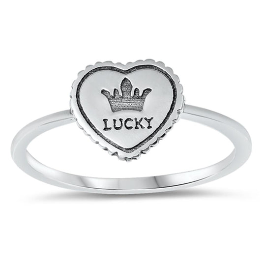 Cute Girly Scalloped Crown Heart Lucky Sterling Silver Band Sizes 4-10