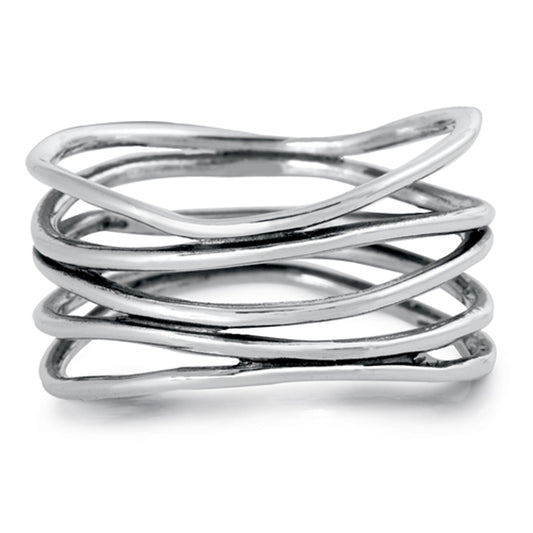 Wavy Modern Thin Stacking Ring .925 Sterling Silver Band Sizes 5-12
