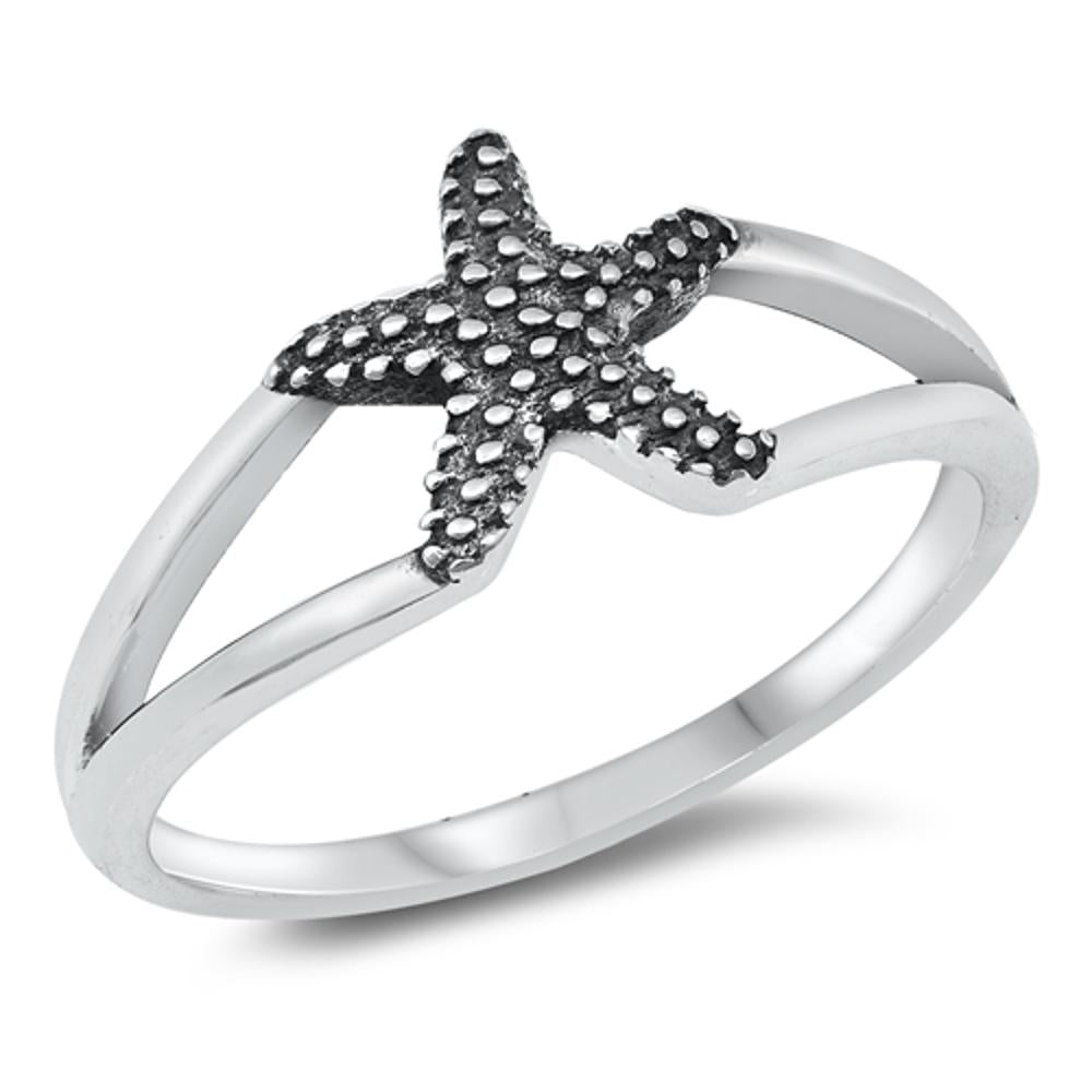 Unique Realistic Oxidized Starfish Animal Ring New .925 Sterling Silver Band Sizes 4-10