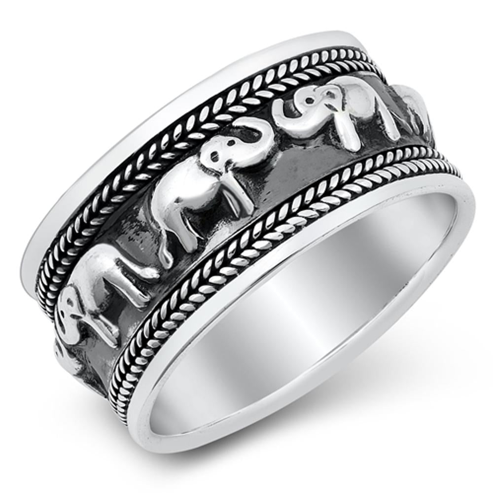 Unique Linked Elephant Repeating Animal Ring New .925 Sterling Silver Band Sizes 6-12