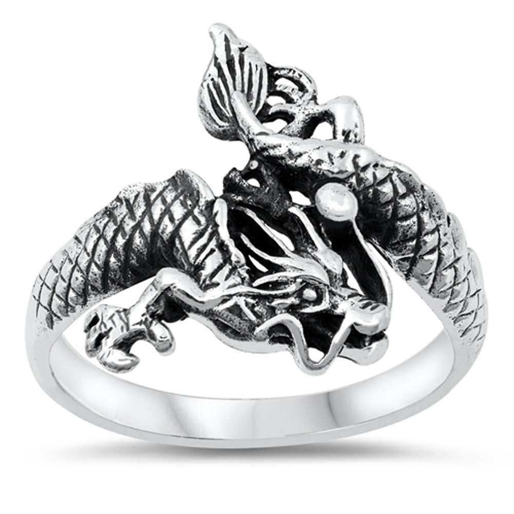 Polished Poised Animal Realistic Dragon Ring New .925 Sterling Silver Band Sizes 7-13