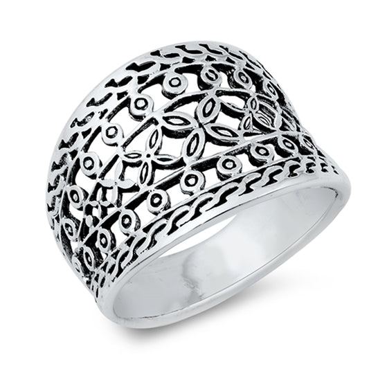 Ornate Cutout Nature Vine Wholesale Leaf Ring New .925 Sterling Silver Band Sizes 6-10