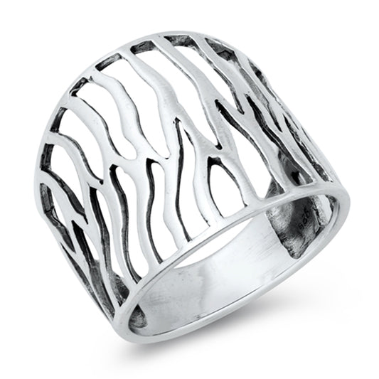 Wholesale Cutout Zebra Stripe Animal Print Ring New .925 Sterling Silver Band Sizes 6-10