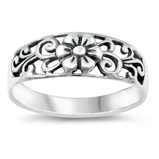 Classic Renaissance Flower Filigree Swirl Ring New .925 Sterling Silver Band Sizes 4-10