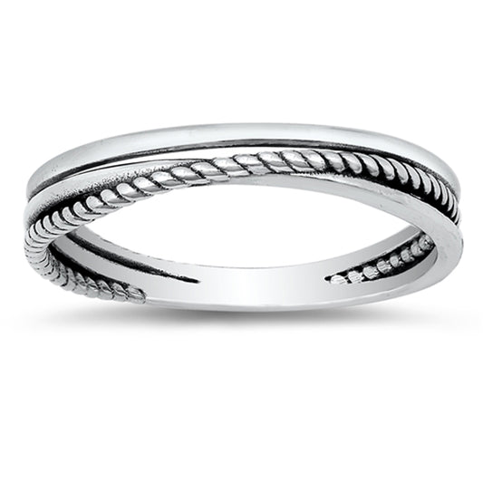 Unique Stacked High Polish Rope Knot Ring New .925 Sterling Silver Band Sizes 4-10
