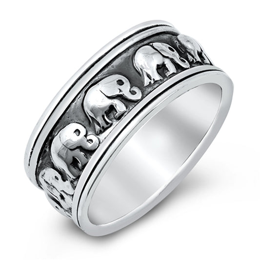 Classic Repeating Elephant Animal Ring New .925 Sterling Silver Band Sizes 6-11