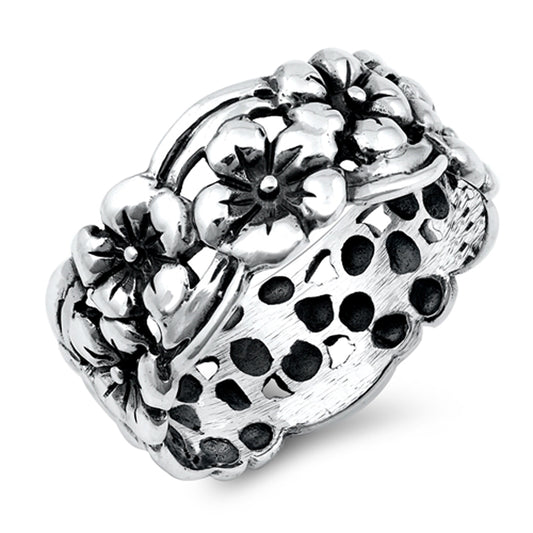 Beautiful Oxidized Flower Cutout Nature Ring New .925 Sterling Silver Band Sizes 5-10