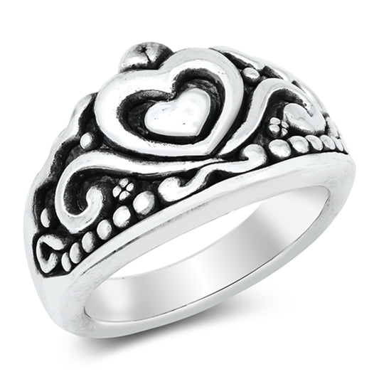 Beautiful Elegant Oxidized Promise Heart Filigree Swirl Ring New .925 Sterling Silver Band Sizes 6-12