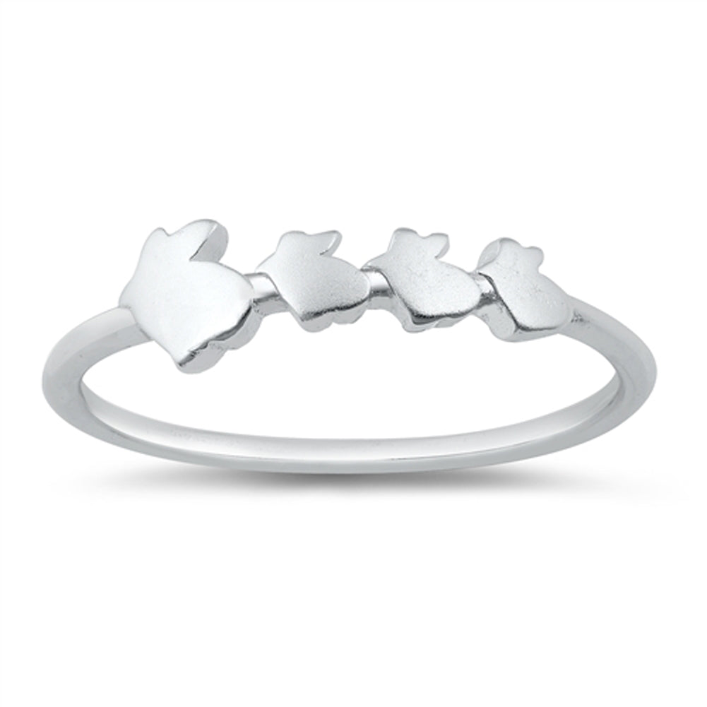 Family of Rabbits Mama and Three Children Animal Ring New .925 Sterling Silver Band Sizes 4-10