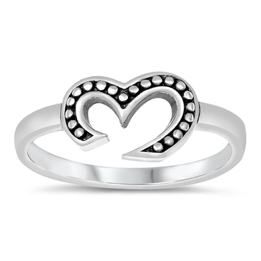 Abstract Oxidized Heart Marquee Dot Sterling Silver Ring Sizes 4-10