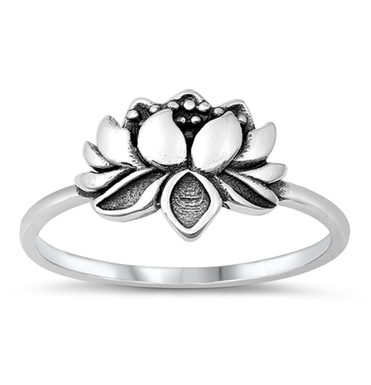Oxidized Bali Lotus Unique Ring New .925 Solid Sterling Silver Band Sizes 4-10