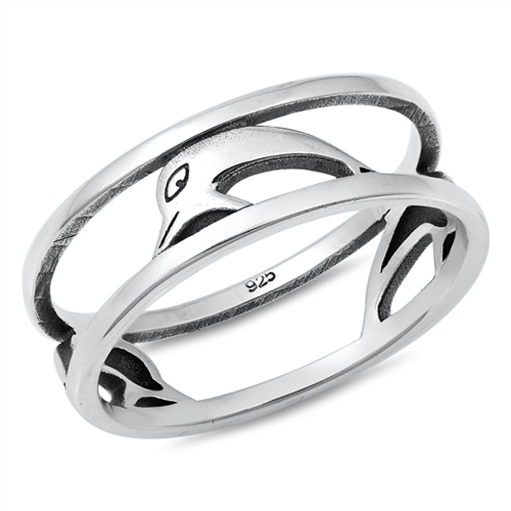 Simple Dolphin Animal Ring New .925 Sterling Silver Band Sizes 4-10