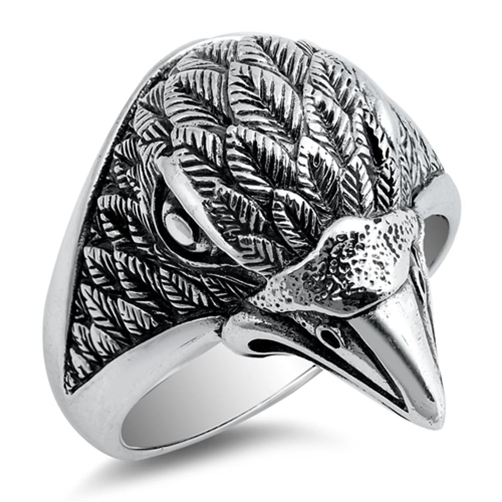 Polished Detailed Eagle Head Animal Sterling Silver Ring Sizes 6-13