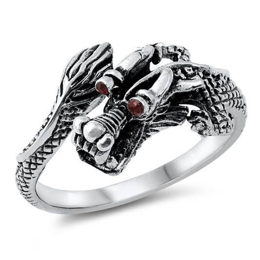 Detailed Ornate Traditional Dragon Animal Band Sterling Silver Ring Sizes 7-12