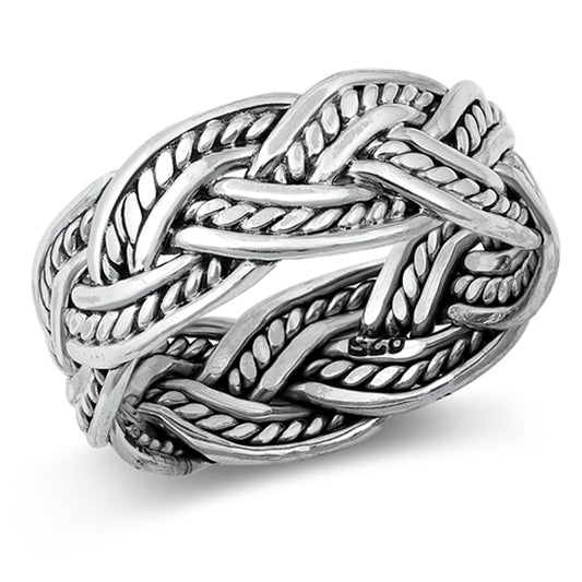 Wide Celtic Braided Band Unique Ring New .925 Solid Sterling Silver Sizes 6-12