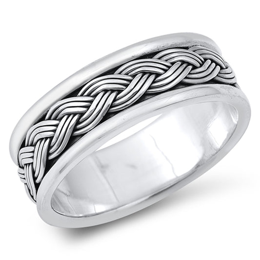 Beautiful Braided Rope Oxidized Ring New .925 Sterling Silver Band Sizes 6-12