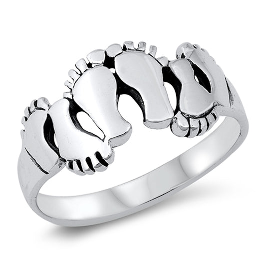 Barefoot Family Fun Unique Ring New .925 Solid Sterling Silver Band Sizes 5-10