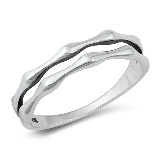 Bamboo Band Modern High Polished Ring New .925 Solid Sterling Silver Sizes 5-10