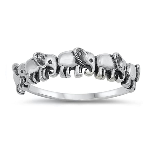 Elephant Family Strength Cute Ring New .925 Sterling Silver Band Sizes 5-10