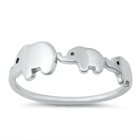 Elephant Family Beautiful Ring New .925 Solid Sterling Silver Band Sizes 4-10