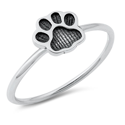 Oxidized Stamped Paw Print Dog Ring New .925 Sterling Silver Band Sizes 4-10
