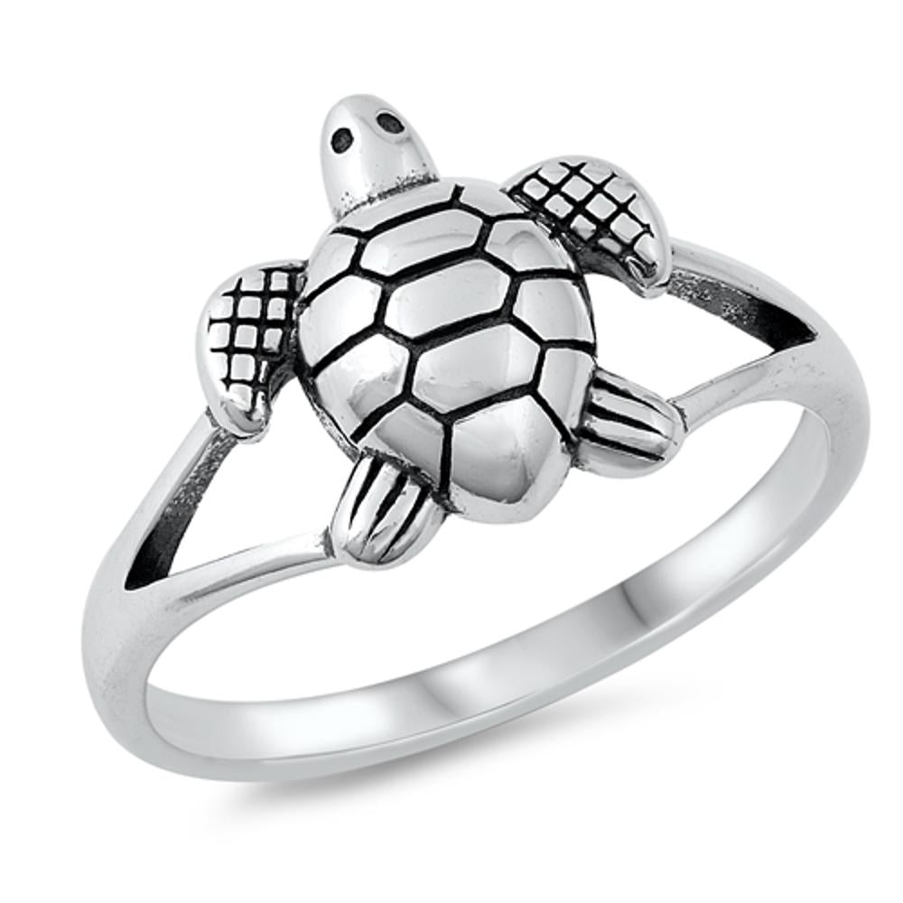 Oxidized Sea Turtle Unique Ring New .925 Solid Sterling Silver Band Sizes 4-10