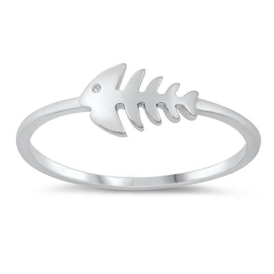 Fish Skeleton Bones Polished Ring New .925 Sterling Silver Band Sizes 4-10