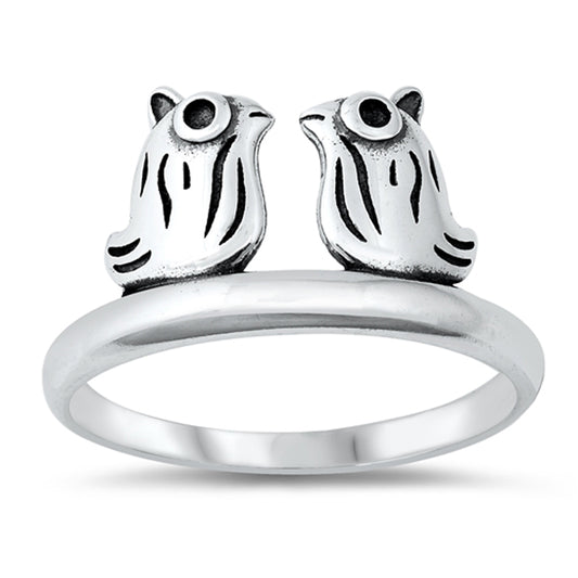 Love Owls Oxidized Birds Unique Ring New .925 Sterling Silver Band Sizes 4-10