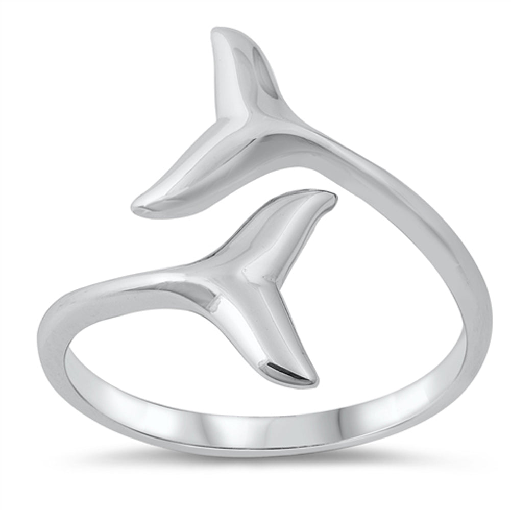 Double Whale Tail Animal Wrap Open Ring New .925 Sterling Silver Band Sizes 4-12