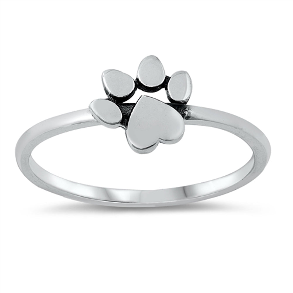 Paw Print Heart Pet Dog Ring New .925 Sterling Silver Band Sizes 4-10