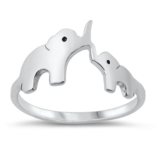 Mama Baby Elephant Animal Ring New .925 Sterling Silver Band Sizes 4-10