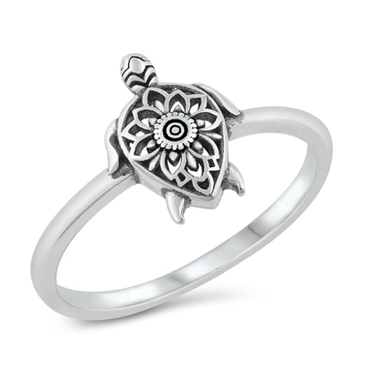 Ornate Boho Bali Turtle Ocean Animal Ring .925 Sterling Silver Band Sizes 4-10