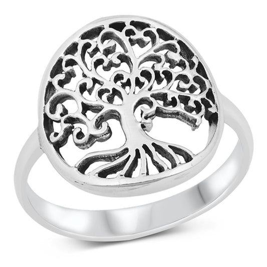 Wide Tree Of Life Open Ring New .925 Sterling Silver Band Sizes 5-10