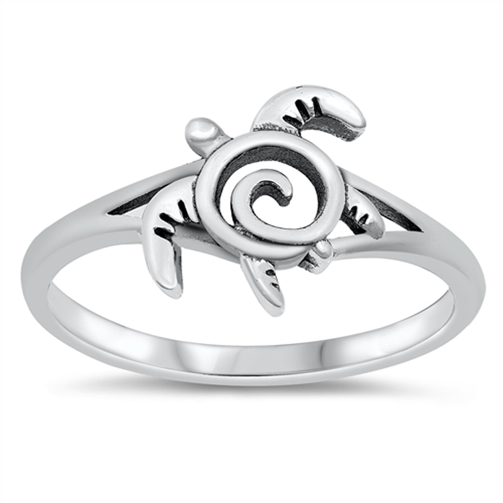 Spiral Sea Turtle Animal Ring .925 Sterling Silver Band Sizes 4-10