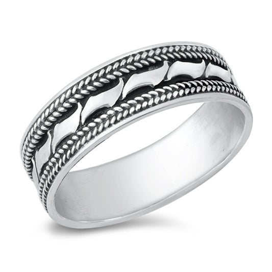 Bali Style Segment Braid Halo Ring New .925 Sterling Silver Band Sizes 5-10