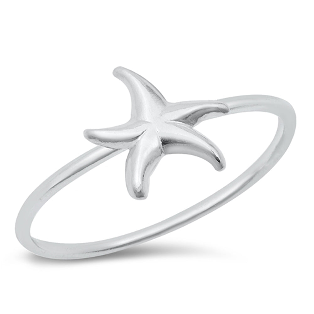 Tiny High Polish Starfish Ocean Ring New .925 Sterling Silver Band Sizes 3-10