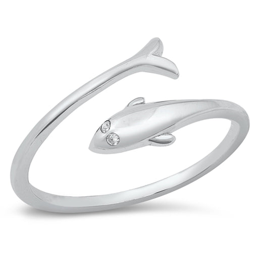 White CZ Dolphin Animal Wrap Ring New .925 Sterling Silver Band Sizes 4-10