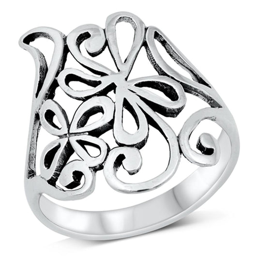 Abstract Wide Flower Statement Ring New .925 Sterling Silver Band Sizes 5-10