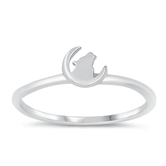 Wolf Crescent Howling Moon Werewolf Ring .925 Sterling Silver Band Sizes 4-10