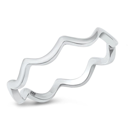 Wave Wavy Curvy Design Beautiful Ring New .925 Sterling Silver Band Sizes 4-10