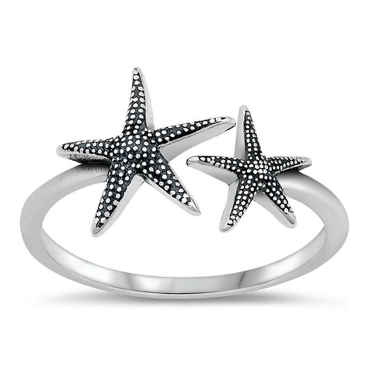 Adjustable Double Starfish Fashion Ring New .925 Sterling Silver Band Sizes 4-10