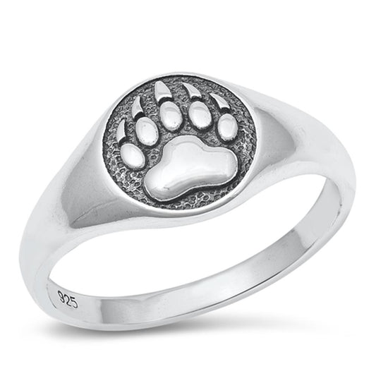 Bear Paw Print Protection Wholesale Ring .925 Sterling Silver Band Sizes 4-10