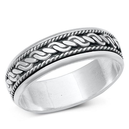 Bali Spinner Rope Design Promise Ring New .925 Sterling Silver Band Sizes 6-13