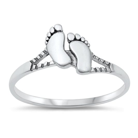 Bare Foot Feet Print Humility Love Ring New .925 Sterling Silver Band Sizes 2-10