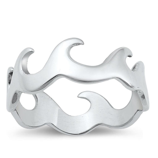 Wave Ocean Rebel Soul Polished Ring New .925 Sterling Silver Band Sizes 5-10